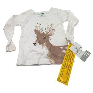 Carter’s White Deer Print Long Sleeve Baby Sleepwear Pajama Top, Sz. 18M